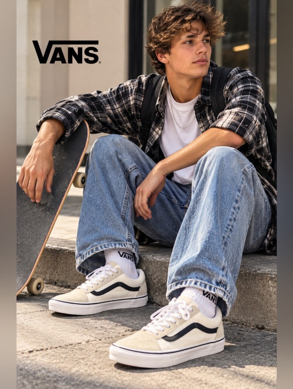 Vans Old Skool Cream Black Sneakers Men’s 8 Women’s 9.5